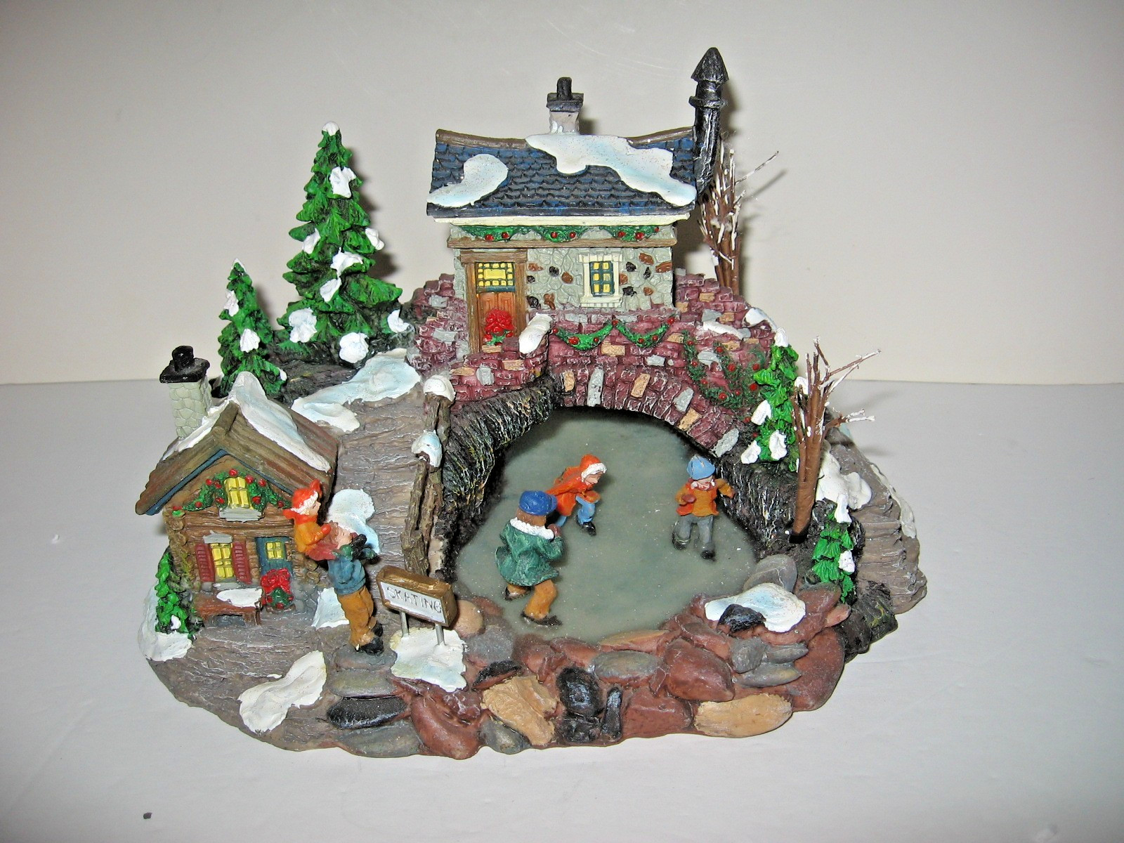 2002 Edition Victorian Village Collectibles Children Skating Under The Bridge