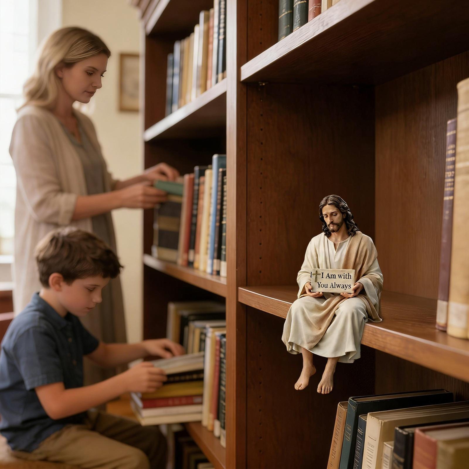 Sitting Jesus Christ Statue Religious Resin Jesus Figurine I am with you always