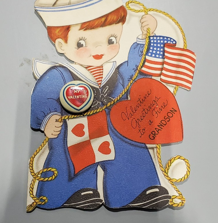 Hallmark Patriotic Valentine’s Vintage Greeting Card with “My Valentine” Button