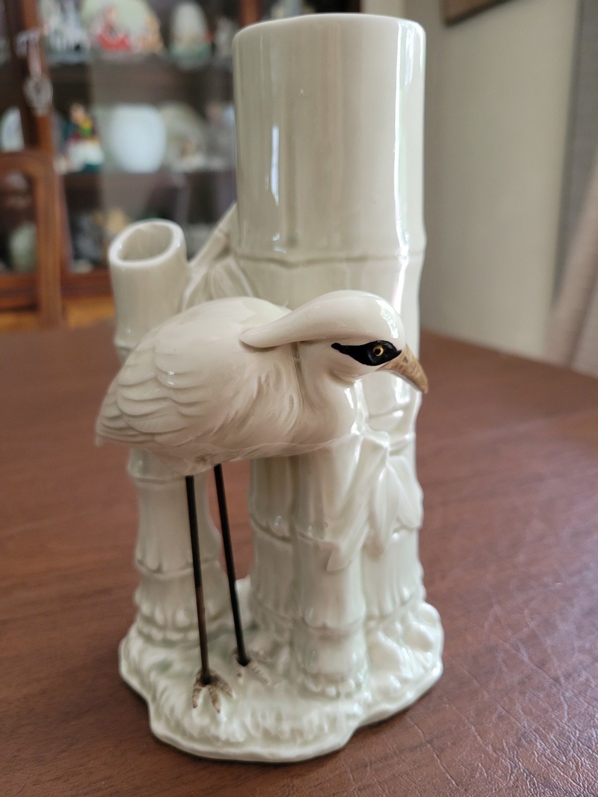 Fitz and Floyd VTG Crane / Heron Bamboo Double Ceramic Vase — 8″ x 4 1/2″