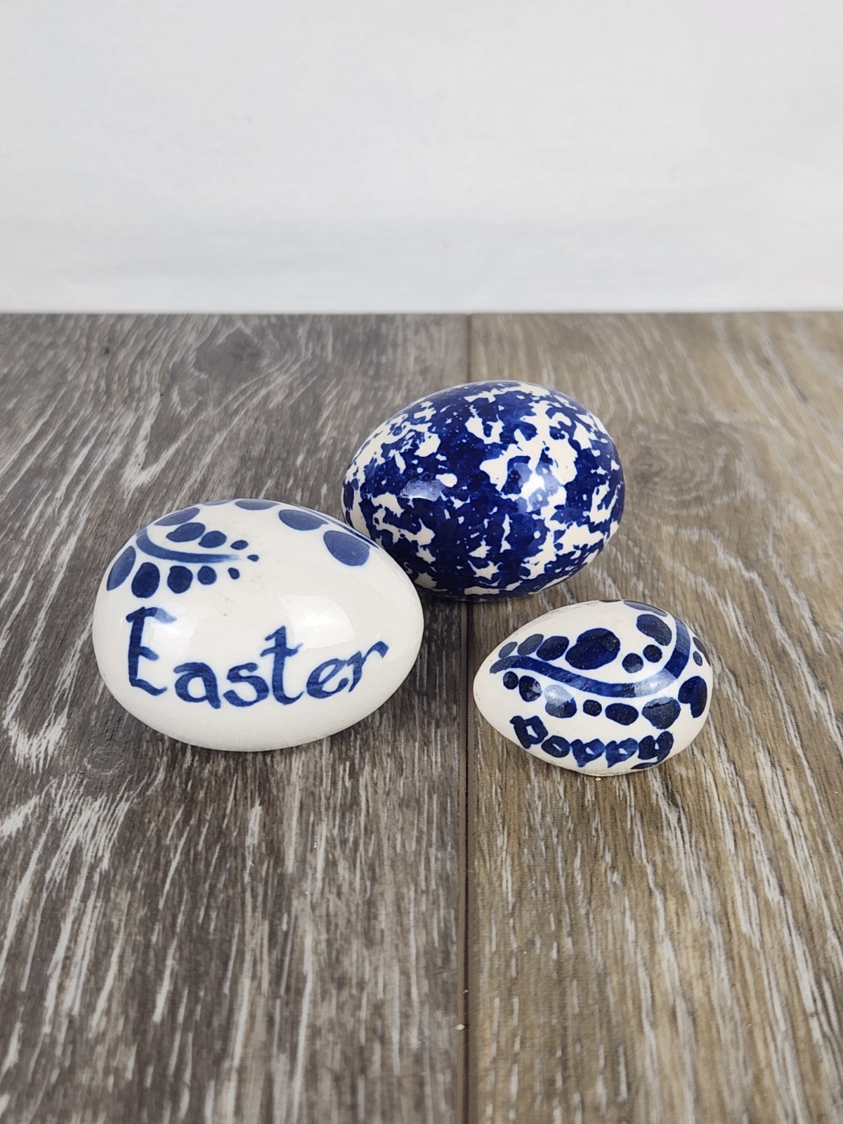 Blue & White Hand Painted Floral Eggs – Porcelain Chinoiserie Easter Decor