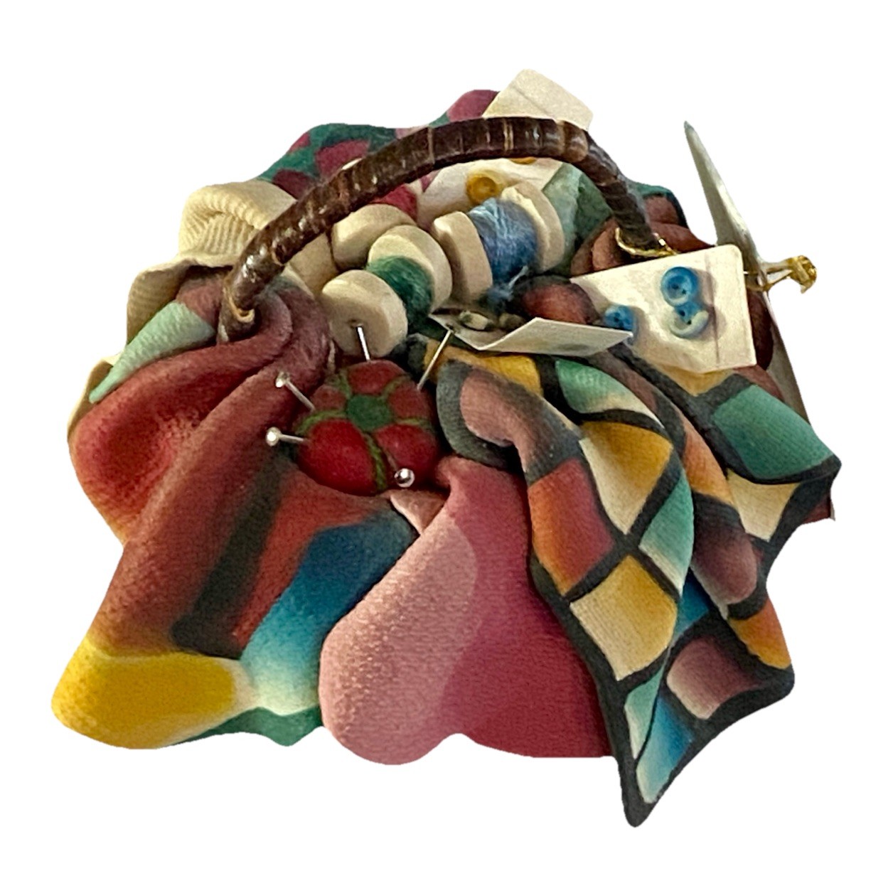 Quilted In Clay By Jennifer Patterson Hand Made Detailed Sewing Basket Figurine