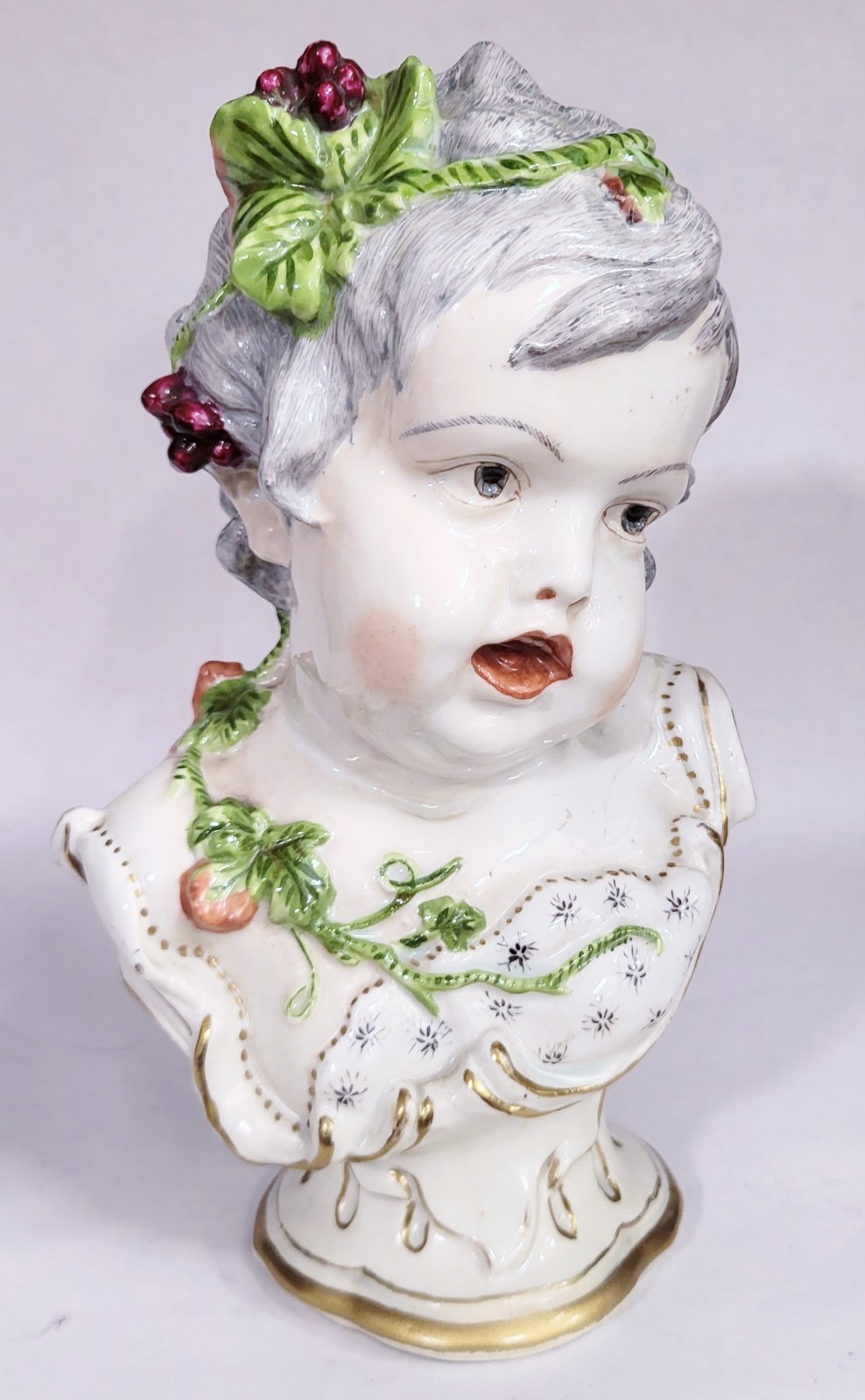 PAIR Antique GERMAN 19th C MEISSEN Dresden French Samson PORCELAIN BUST Boy Girl