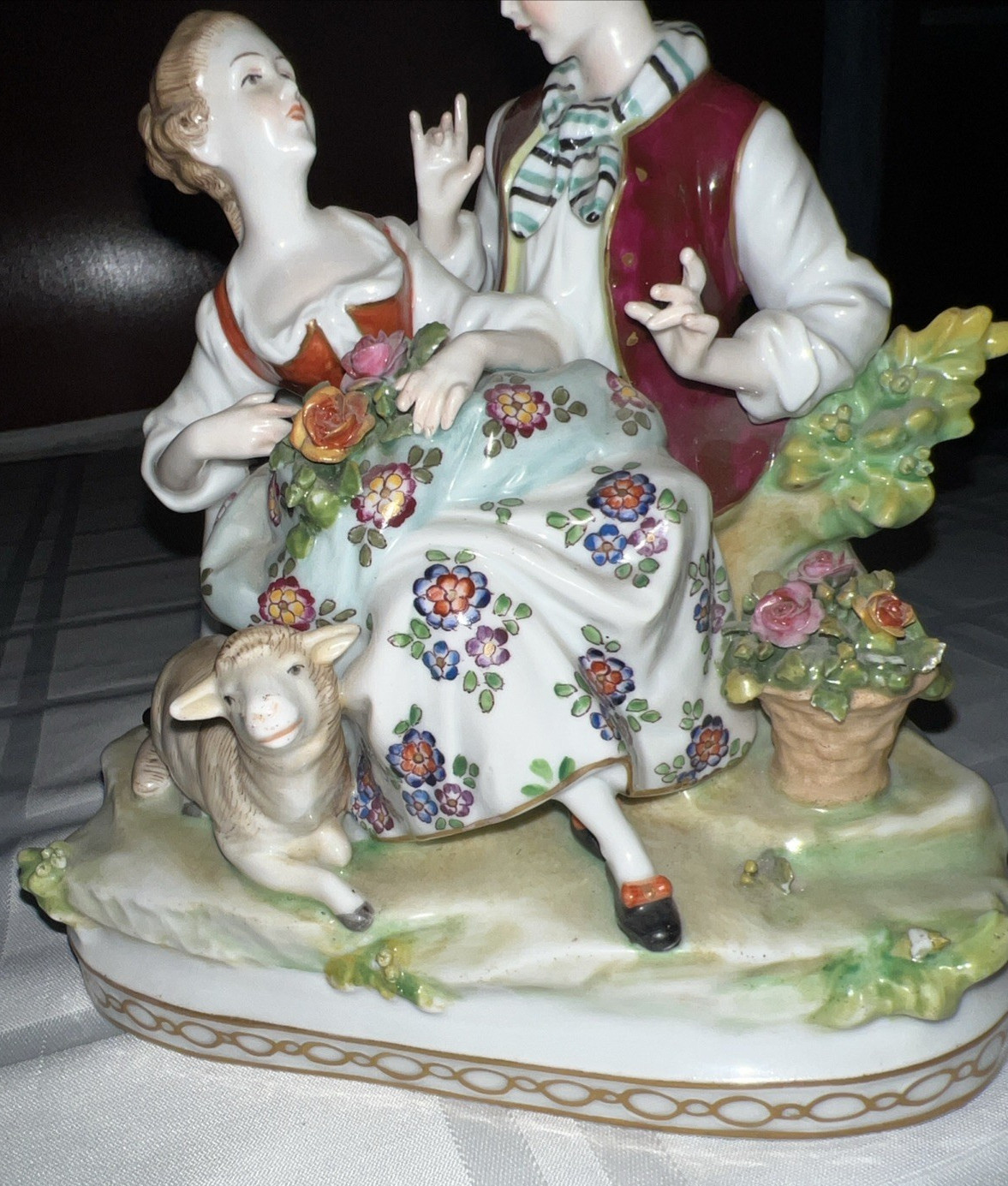 Antique Porcelain Courting Couple with Lamb with E & A Müller mark ?