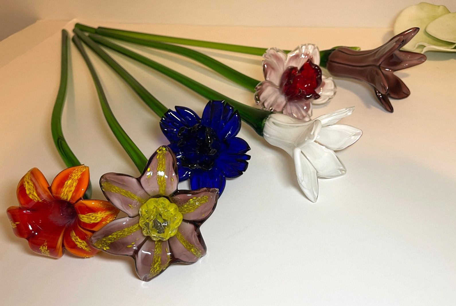 Set of 6 – 19″ Long Stem Multi-Color Glass Flower – Murano Hand Blown Glass #30