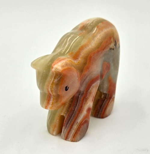 Vintage Hand Carved Banded Onyx Bear Figurine 3″ Polished Stone Sculpture