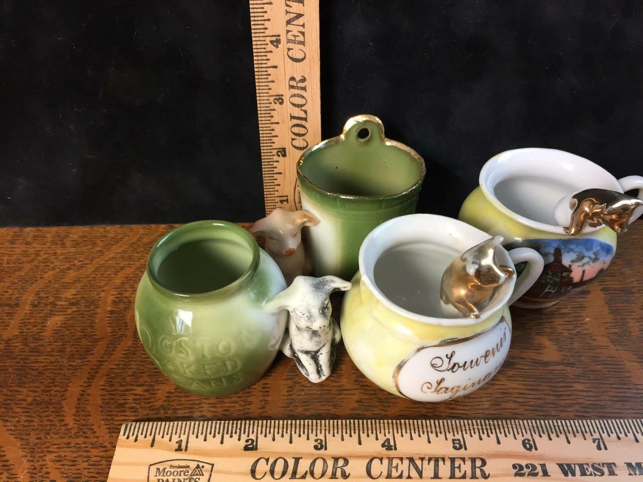Lot of 4 Antique German Fairing China Porcelain Figurines Pigs Michigan Souvenir