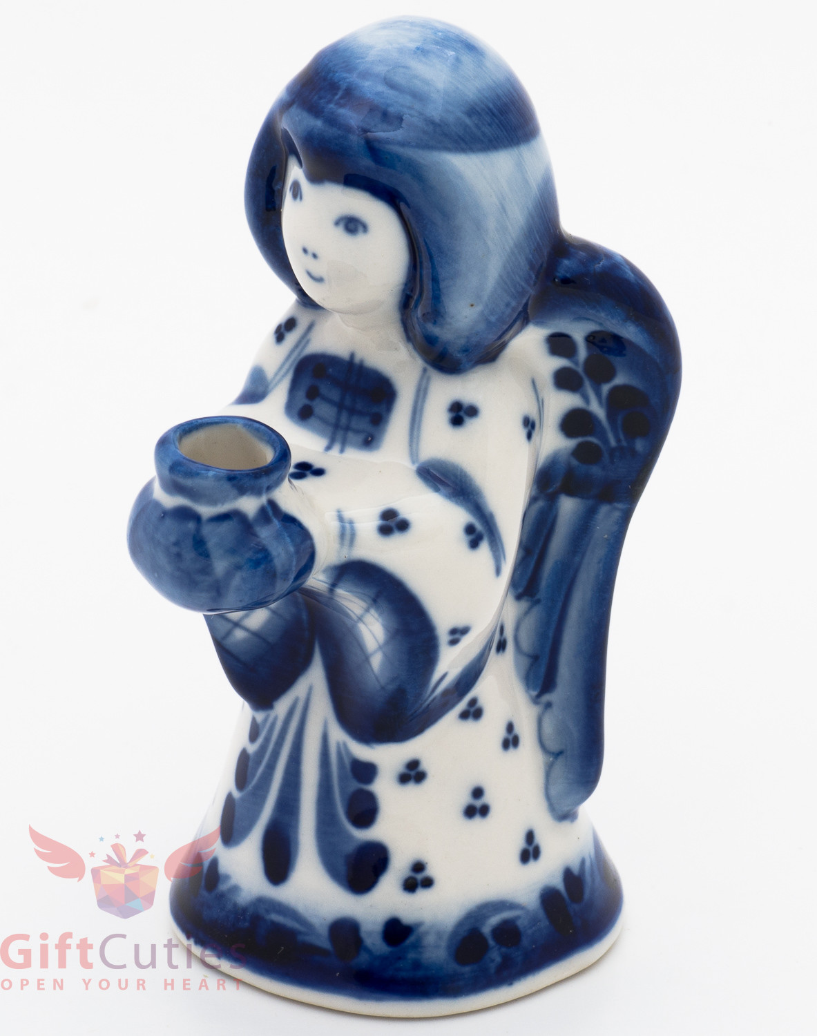 Porcelain Gzhel HandMade Figurine candle stick Christian Beautiful Angel girl