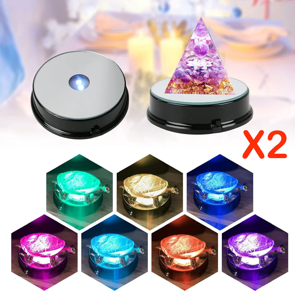 2PCS LED Light Display Base Stand 7 Color Lamp Holder Crystal Glass Art Figurinm