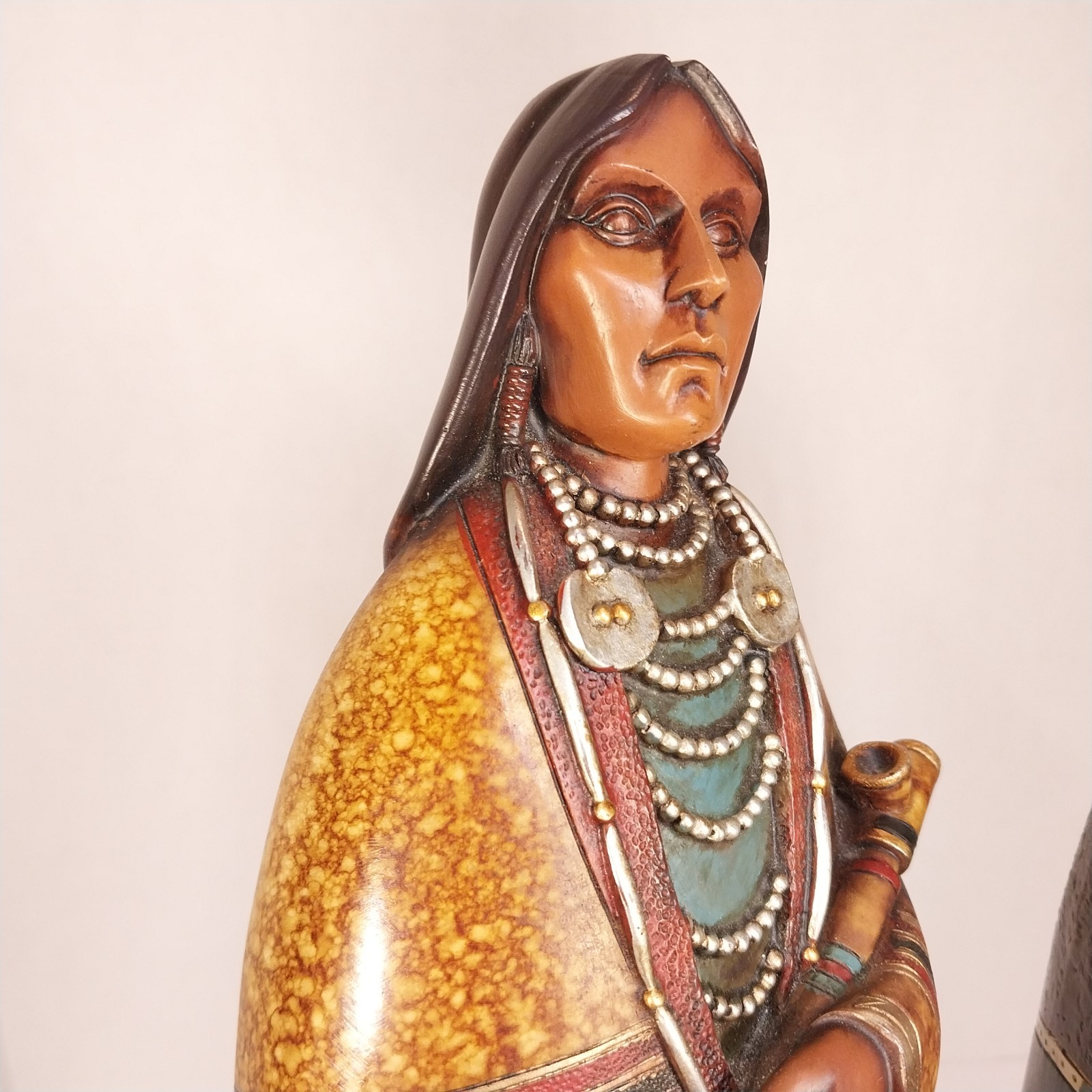 Pair Large 18″ Tall Native American Couple Figures Man & Woman Statues Navajo(?)