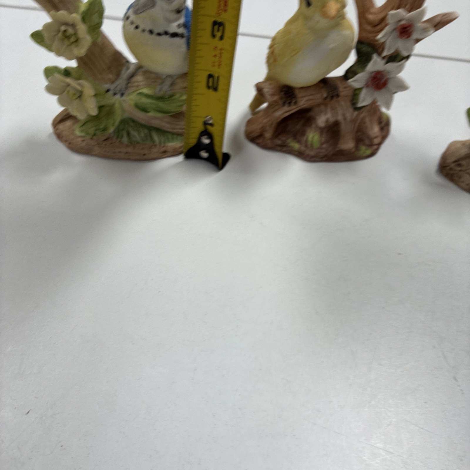 Bird Figurine Set of 4 | Songbirds on Flowers | Spring Gift Decor 4” Porcelain