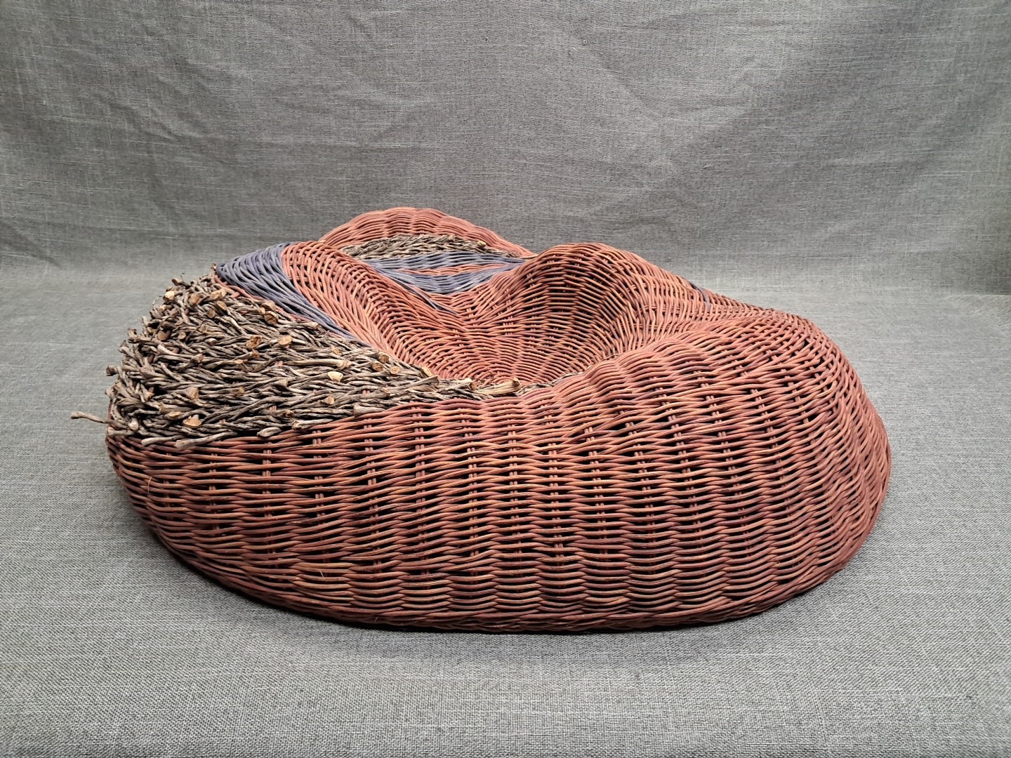 Sally J. Bright Saijo Handwoven Contemporary Abstract Wicker Wall Sculpture