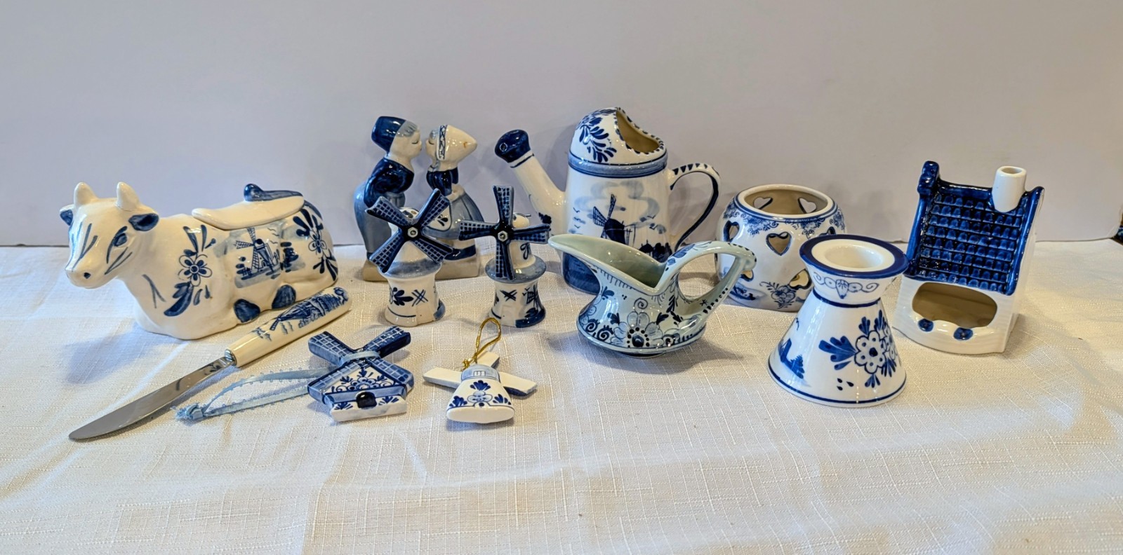 Collection Vintage Delft Blue Ceramic Pieces Hand-painted Pottery Lot of 12