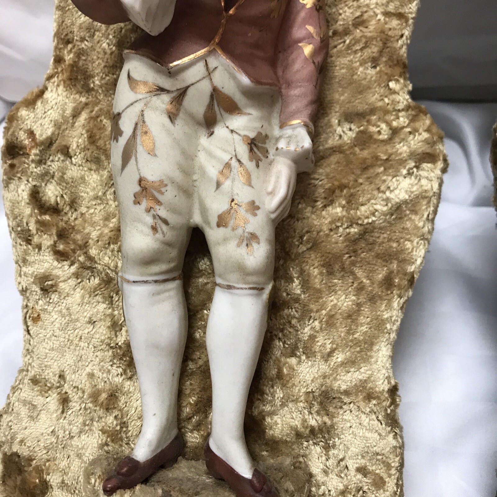Antique Gold Velvet Behind Lady & Man Wall Hanging 1800 ‘s Beautiful Very Rare