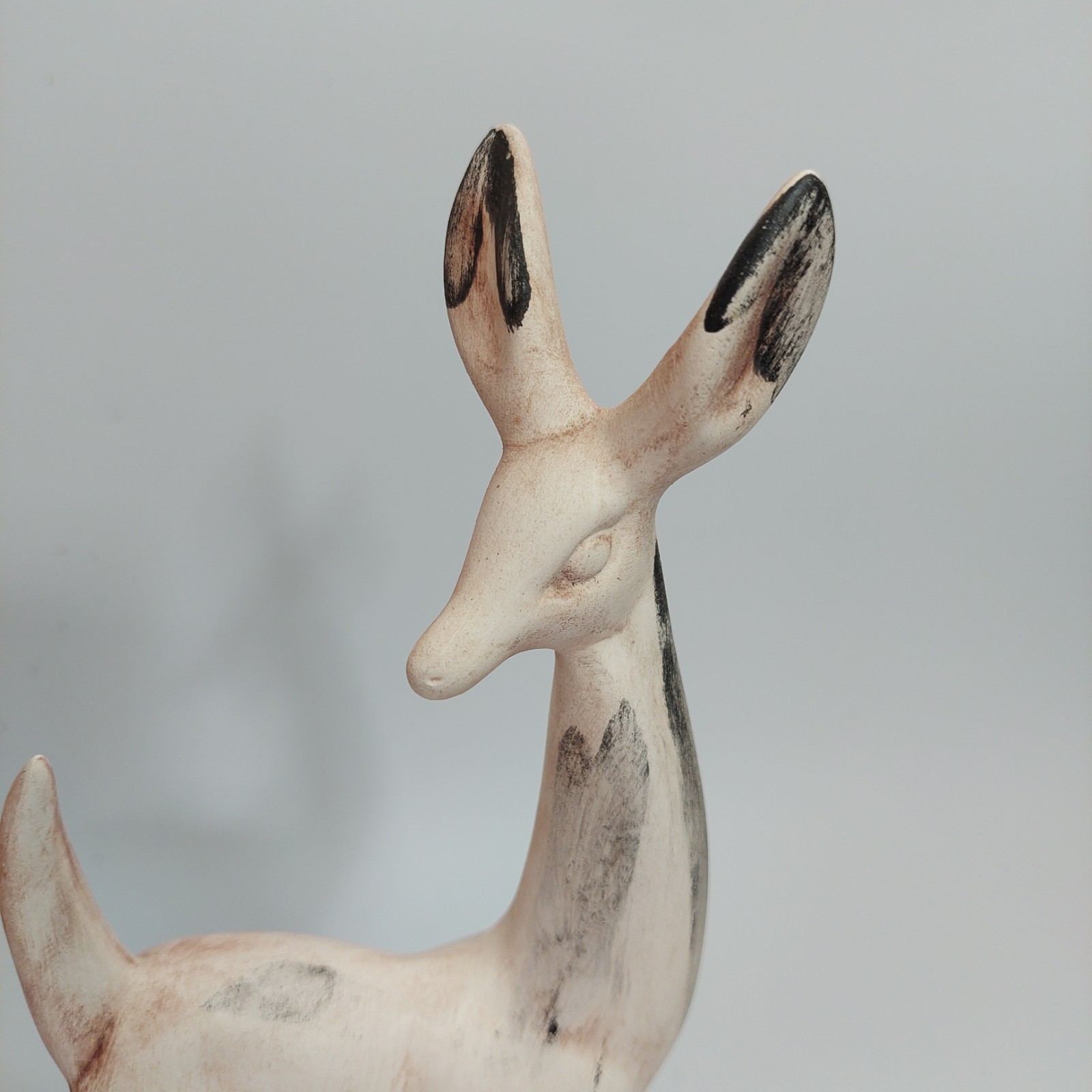 MCM Rustic Country Ceramic Hand-painted Matte Deer Pair 12″Figurines Unique