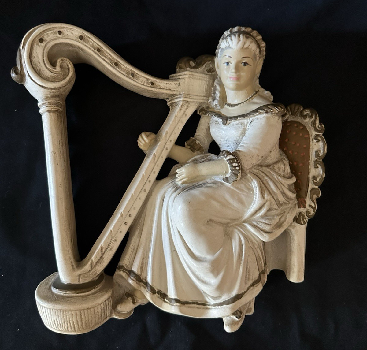 Vintage 1961 3-D Chalk Ware Harpist & Harp Universal Statuary Figure Woman