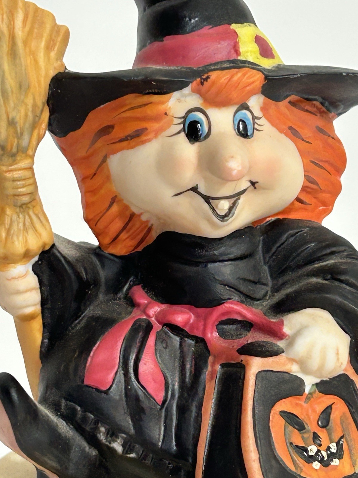 Schmid Bisque Figurine Witch Holding Broom Trick Or Treating Was Music Box