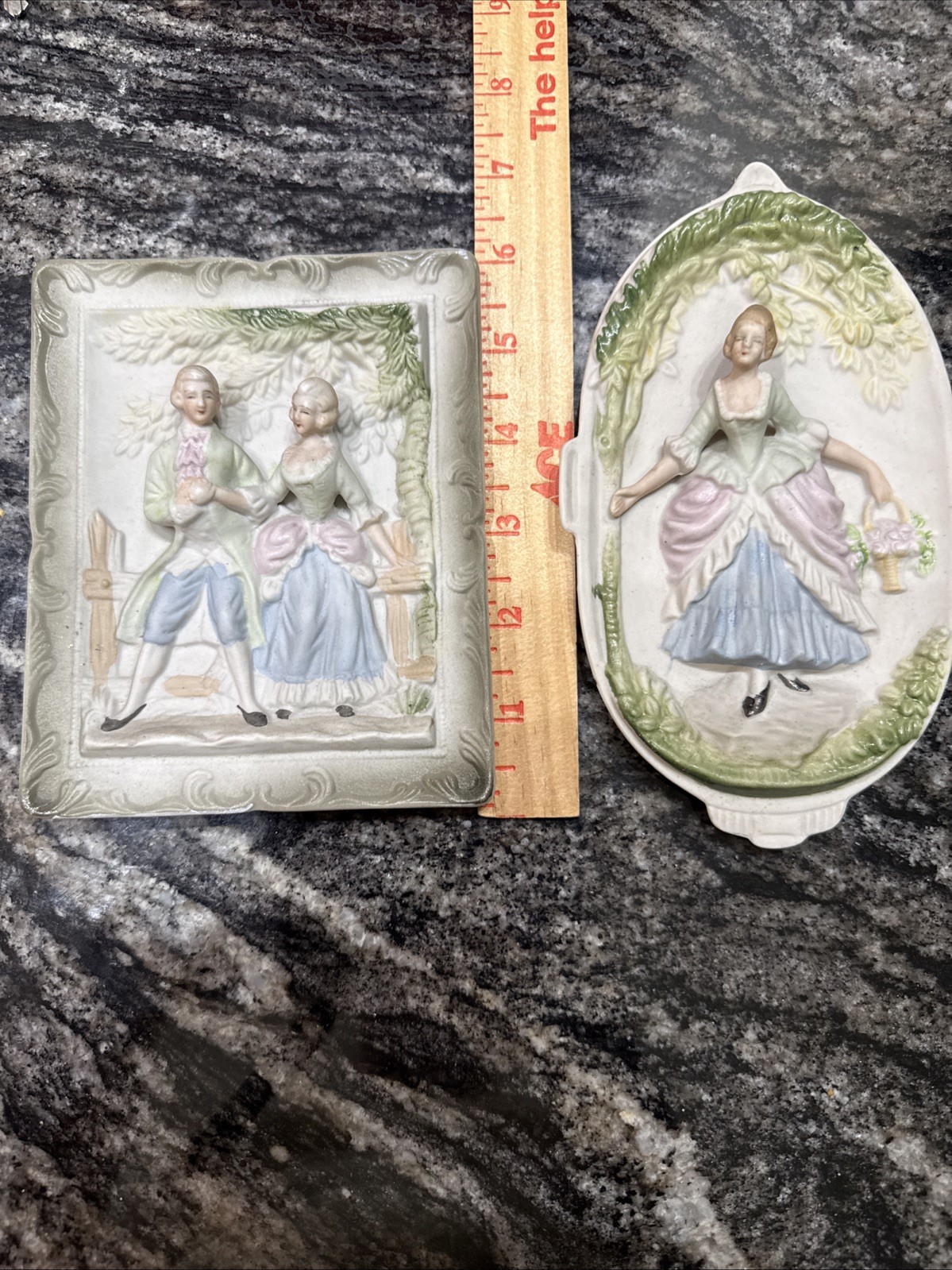 Vintage Ceramic Bisque Hand Painted Victorian Wall Hanging – Chase Made In Japan