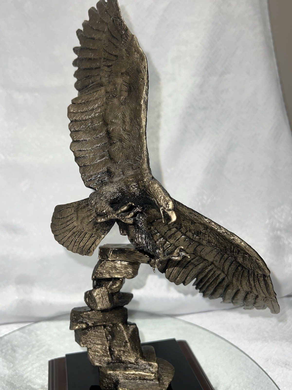 Vintage 1999 Wally Shoop Signed Bronze Eagle Sculpture Numbered 118 Wood Base