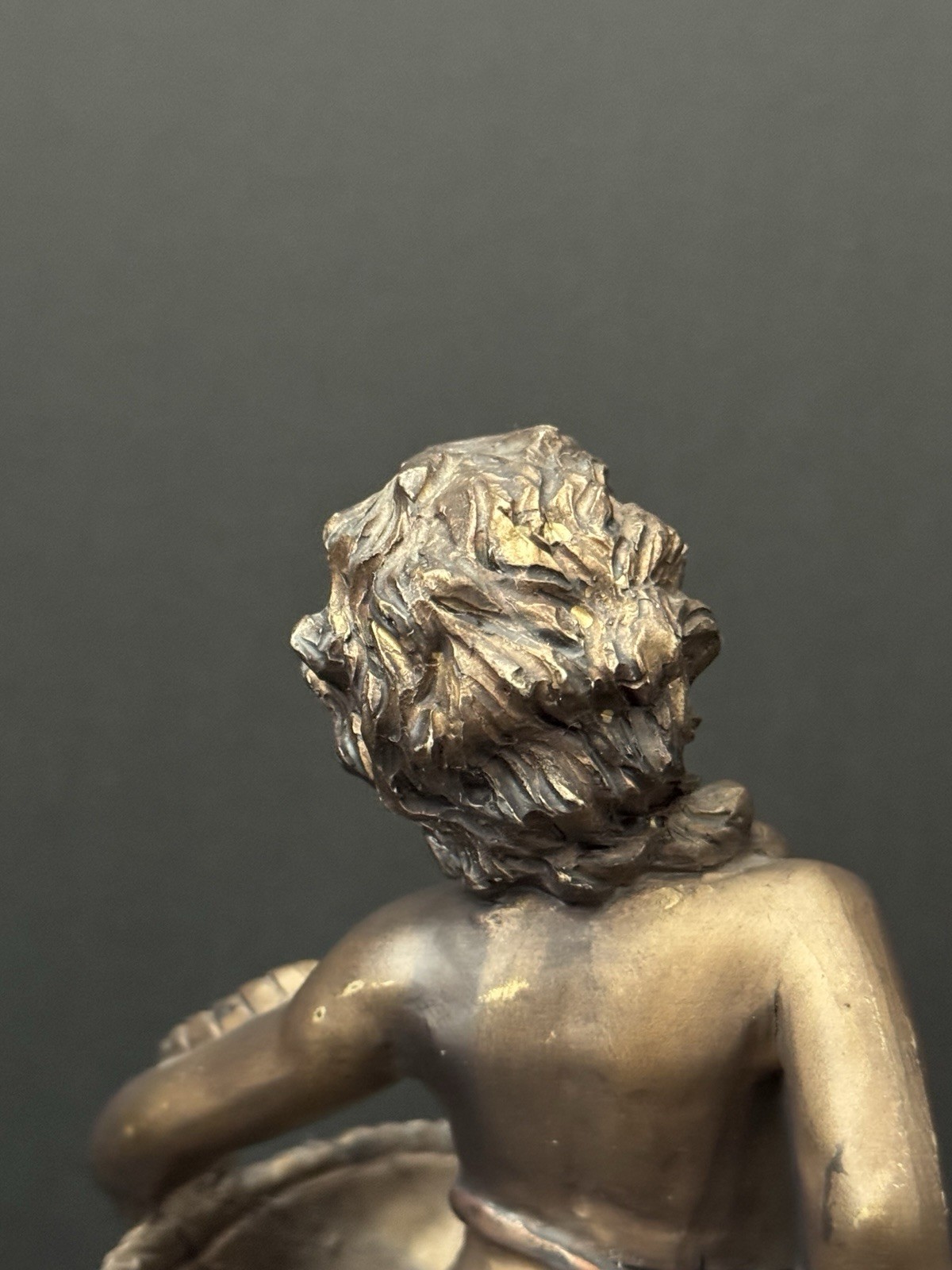 Vintage Cherub Putti Basket Figure Art Nouveau Bronze Finish Decorative Statue