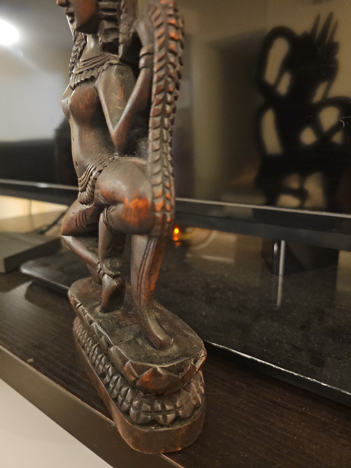 Teakwood Cambodian Apsara Celestial Spiritual Dancer 20th Century Khmer Regime