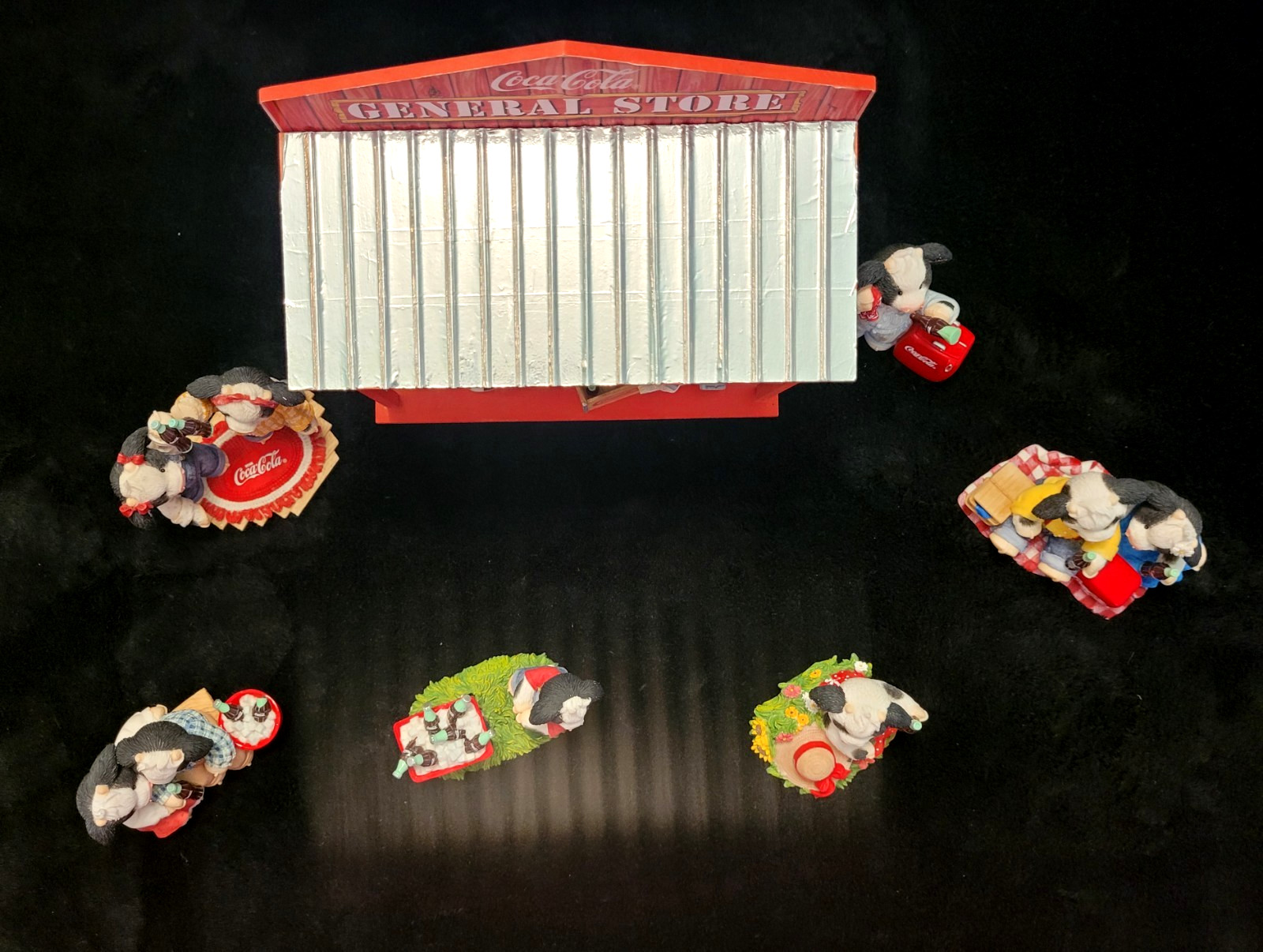 Vintage ENESCO Mary Moo Moos Coca Cola Collectables Bundle With Display Stand