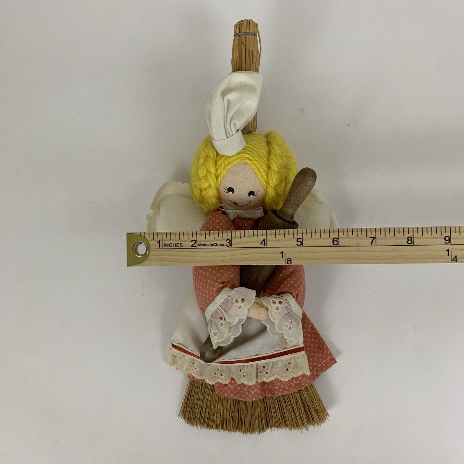Vintage Handmade Kitchen Angel Straw Broom Folk Art Country Wall Decor Hanging