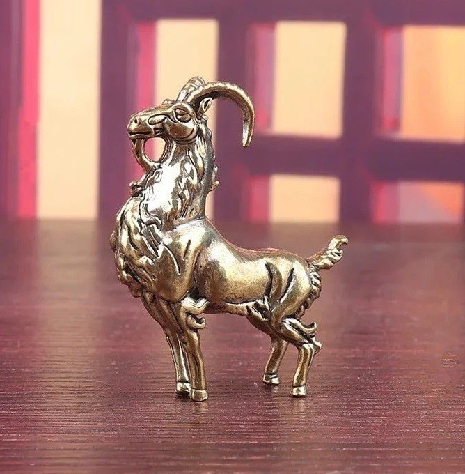 Brass Goat Animal Figurine Miniature Statue Table Desk Home Decoration Toy