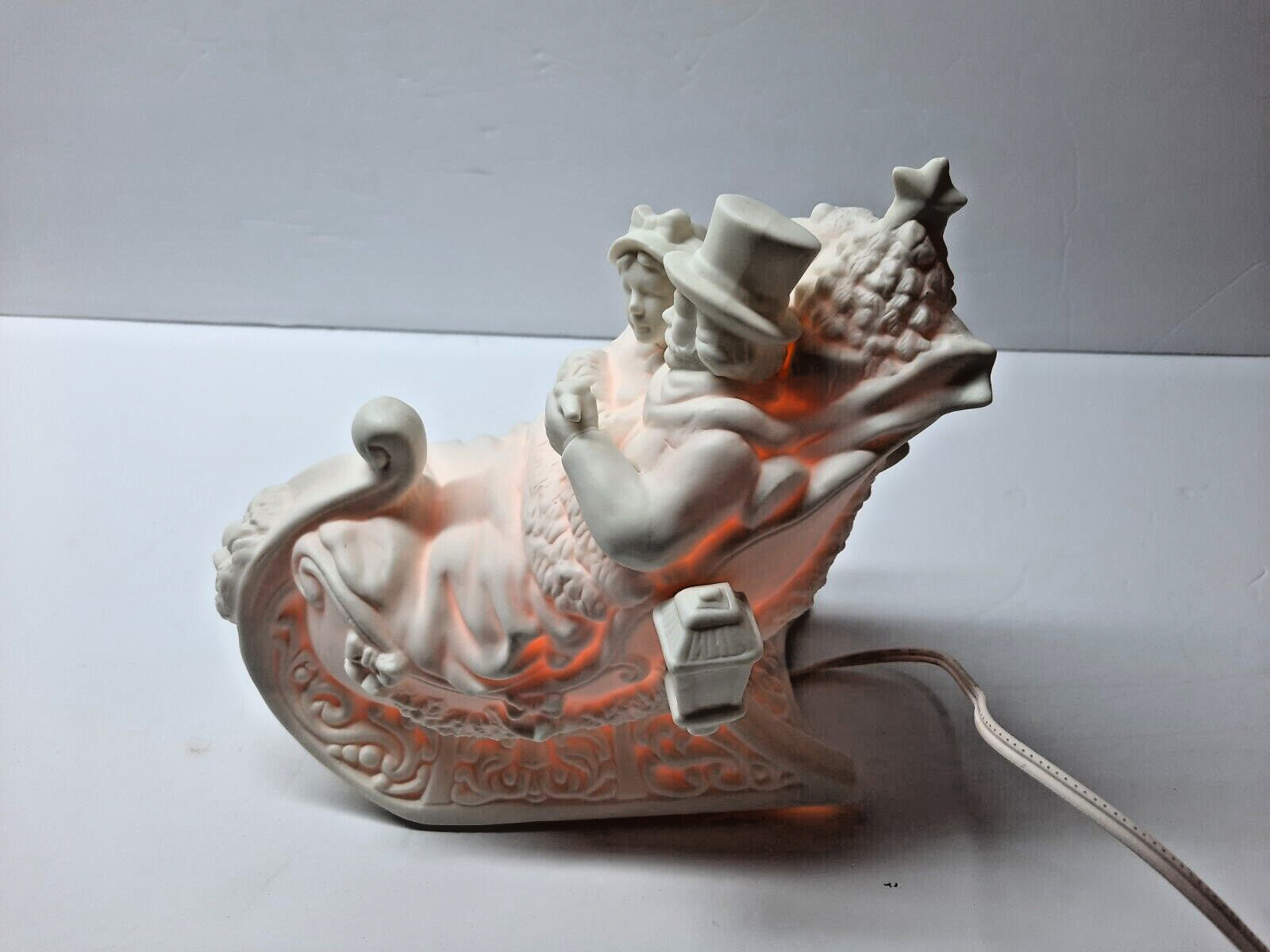 Christmas Holiday Sleigh Classic Bisque Light Up Table Top Decor Dickens Style