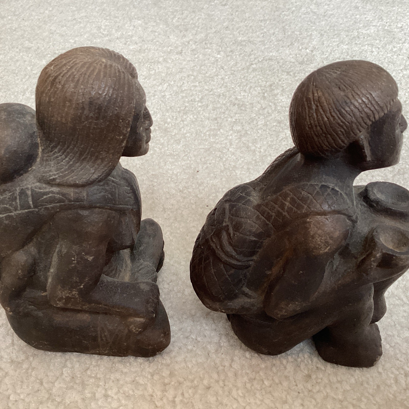 Vintage Ifugao Carved Clay Figurines Mother with Child Water Jug Philippines