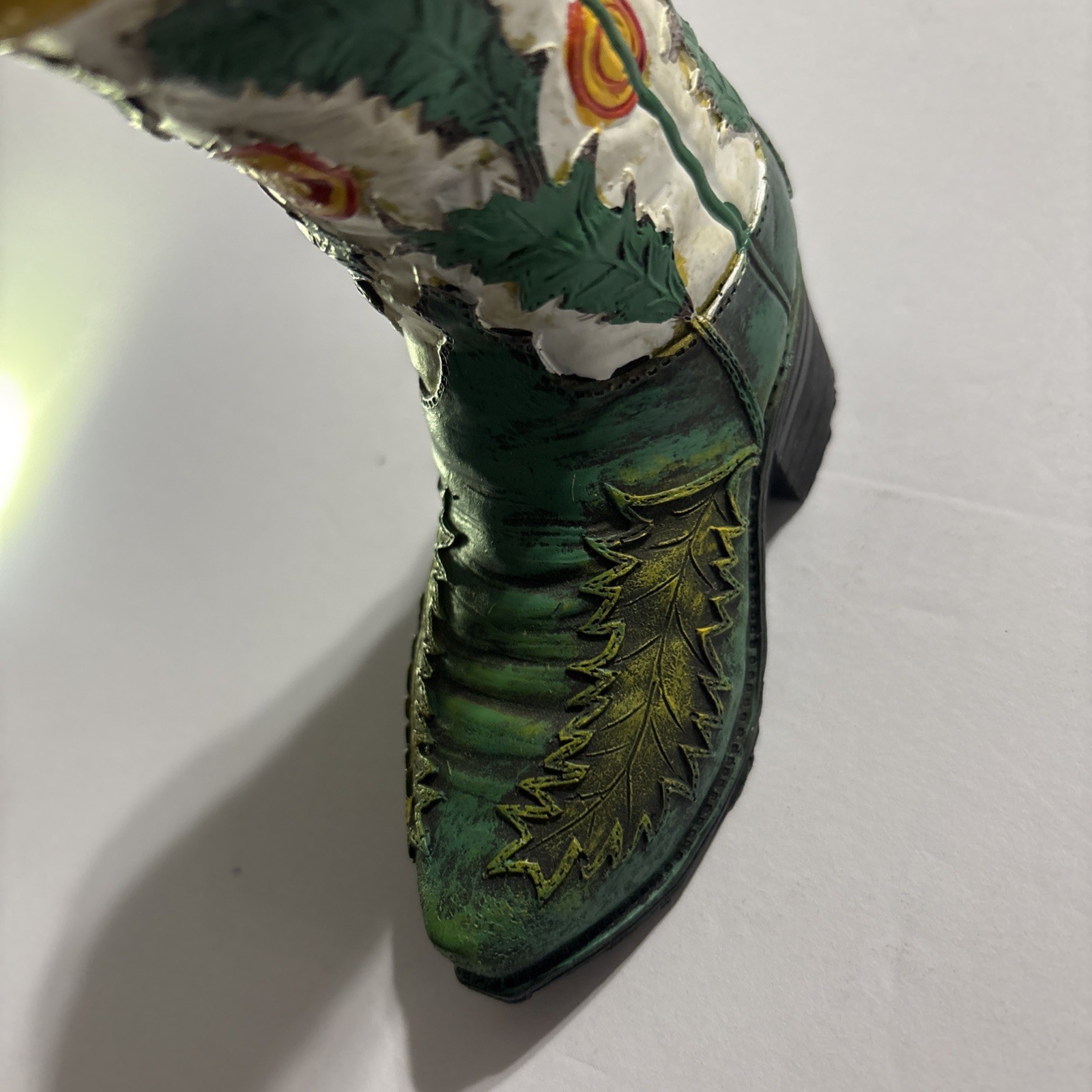 Vintage Cowboy Boot Figurine Green And White Southwestern Unusual Design 4.5″ H