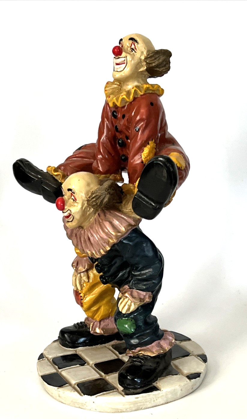 Vintage Happy Stacking Funny Circus Clowns Resin 10 1/2″ Tall Sculpture TST