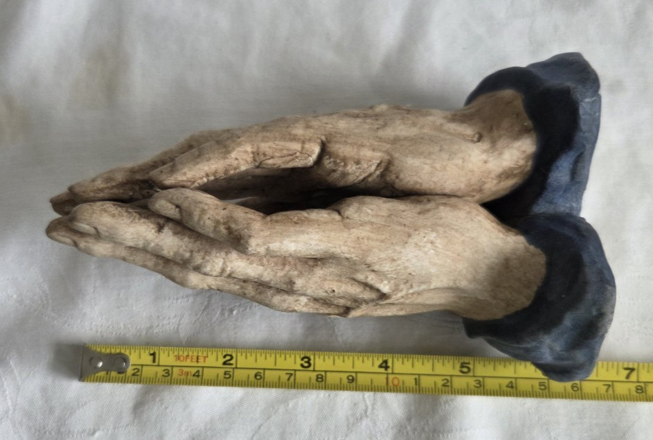 Praying Hands Sculpture Ucagco Ceramics Japan Figurine Figure Vtg Rustic Blue