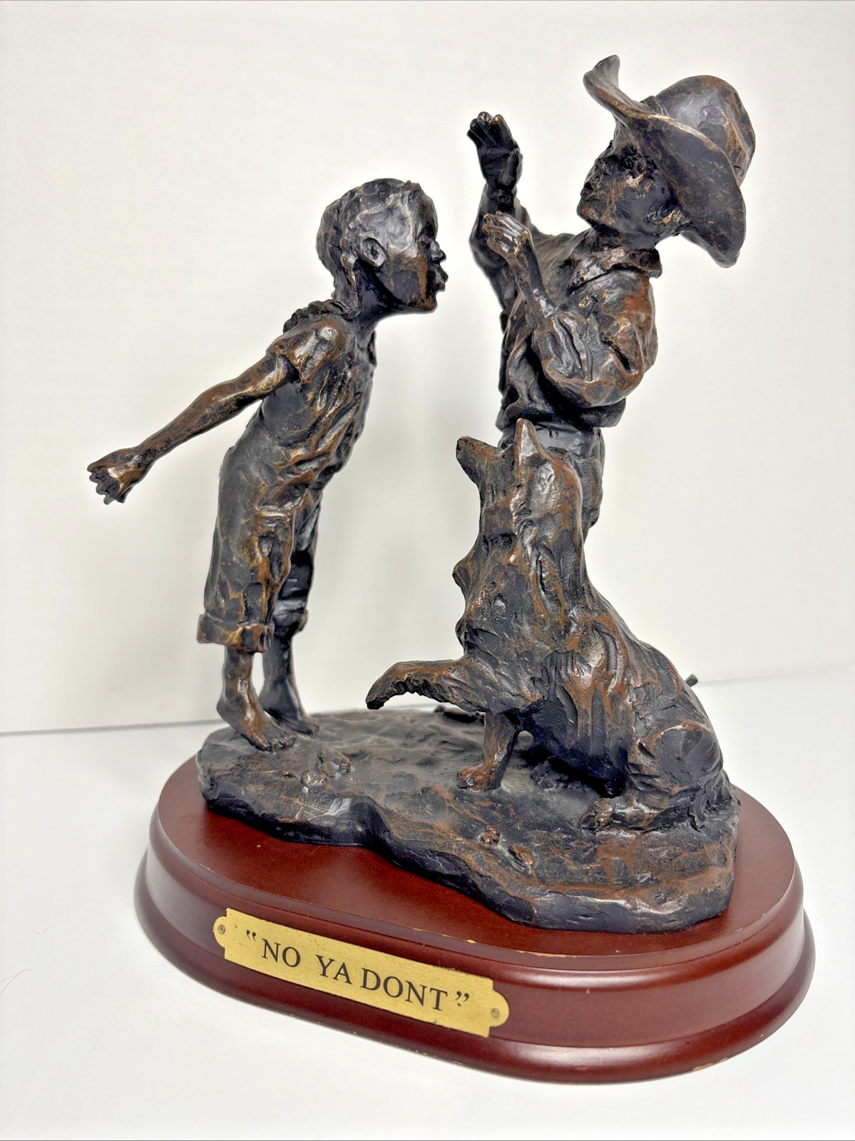 Western Moments “NO YA DON’T” Cowboy Dog Statue Western Bronze Like Resin
