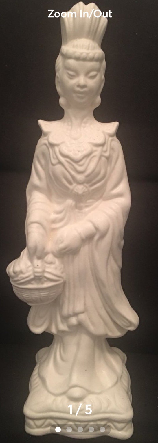 Asian Woman Statue Smooth White Porcelain Empress Lady With Basket ARDCO 13”