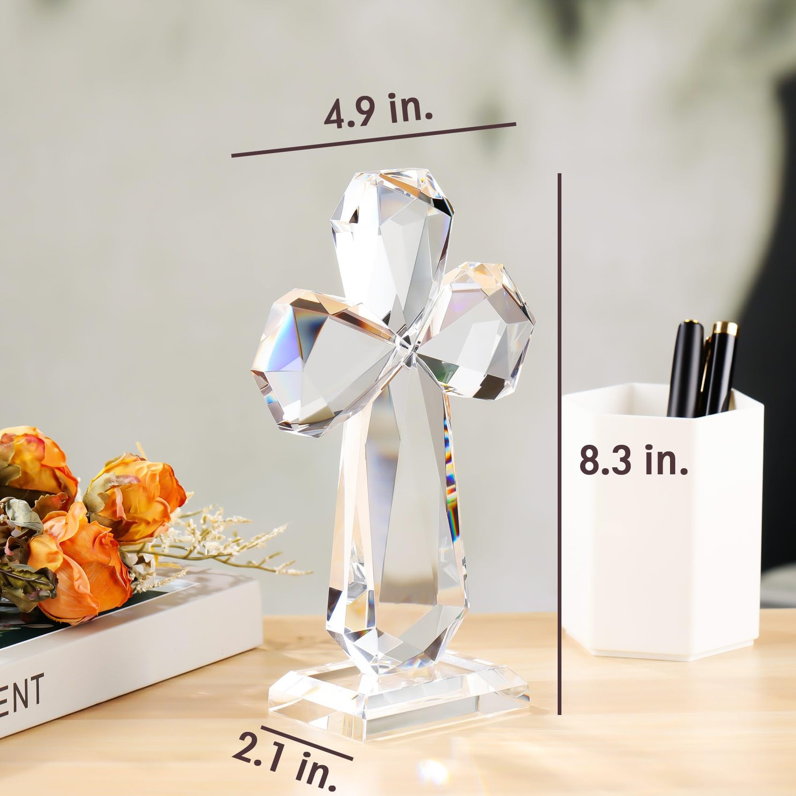 Clear Crystal Standing Cross Figurine Decor, Holy Cross Collectible Figurines…