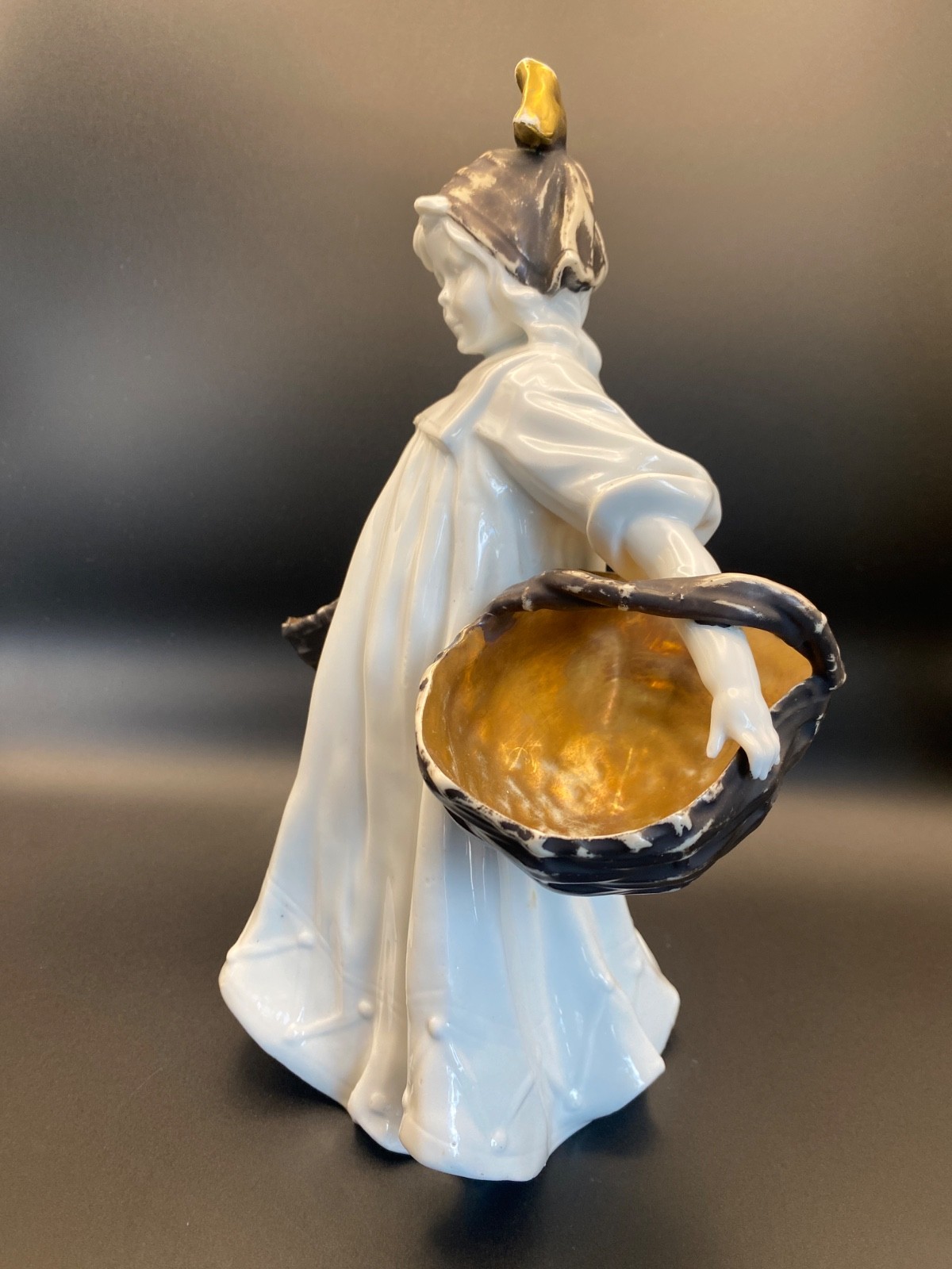 Gebruder Heubach porcelain glazed figurine Girl with baskets Antique /0714