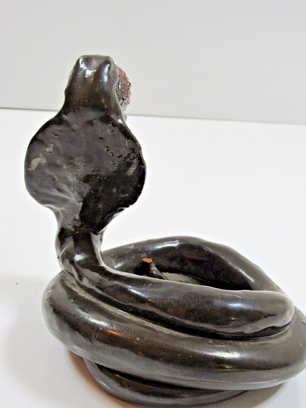 Vintage Folk Art Unique Pottery COILED SNAKE Cobra