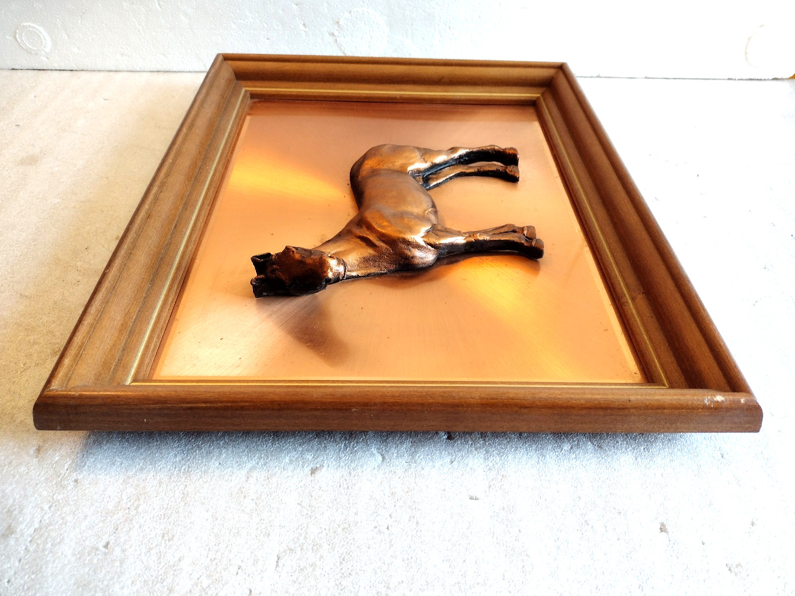 Copperama Equestrian Horse Framed Copper Relief 16″ X 13″ MCM New In Box