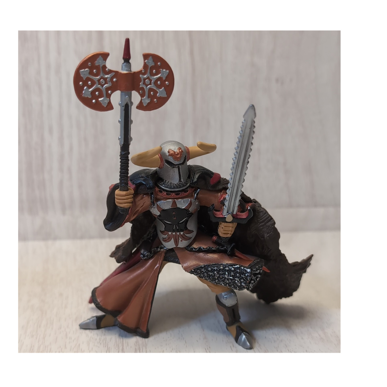 Papo Minotaur Warrior Figurine Hand Painted Medieval Fantasy Axe & Sword 4in