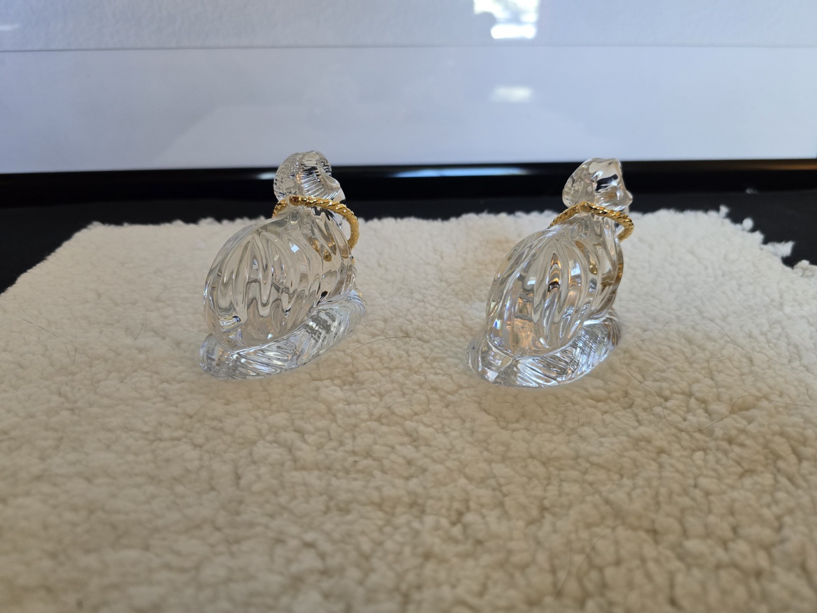 Gorham Crystal Ram Figurines Set of 2 with Gold Accents in Original Box