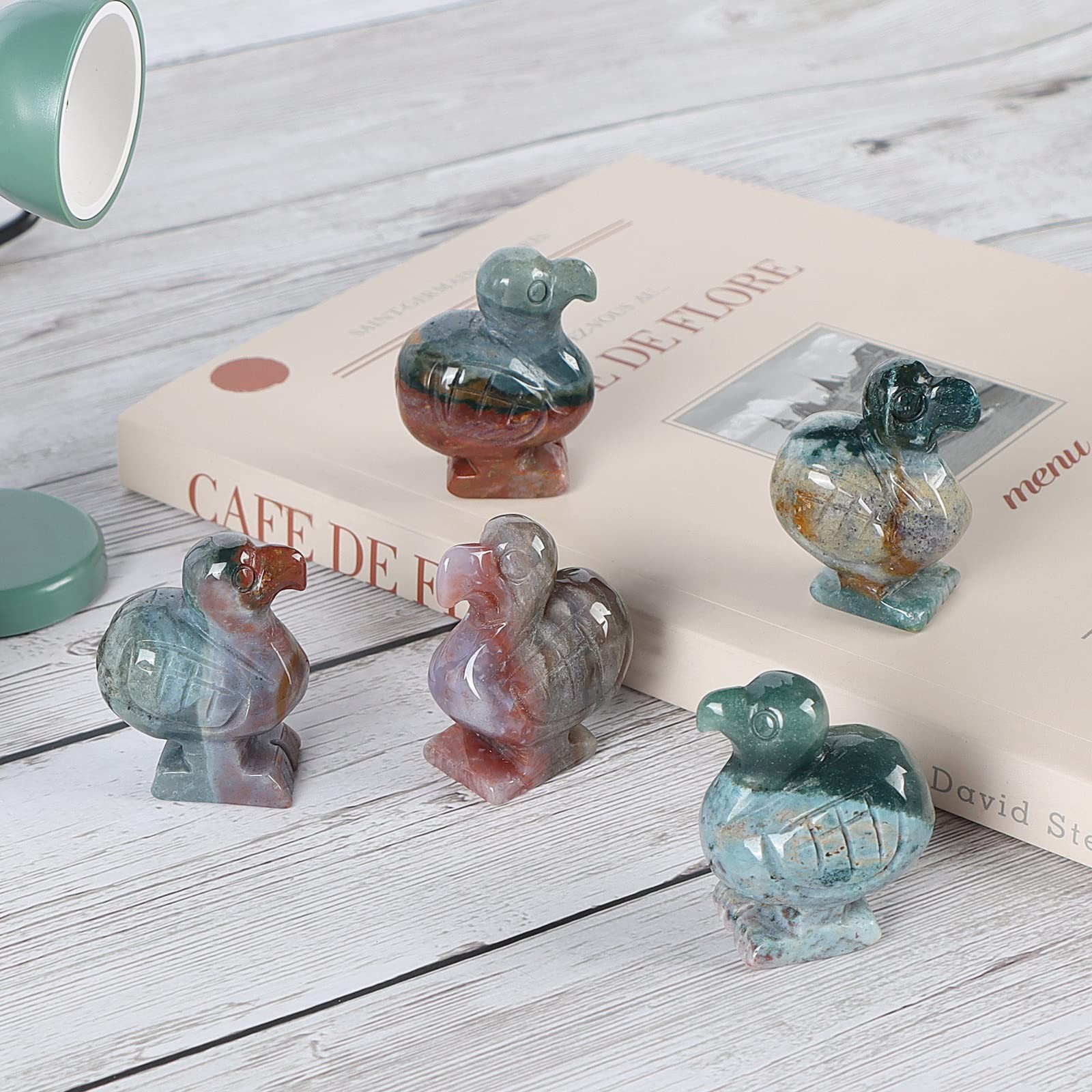 1.6″ Crystal Dodo Bird Sets Ocean Jasper Stone Hand Carved Lucky Animal Figur…