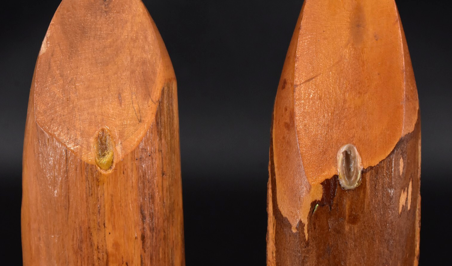 VTG Carved Wood Minimalist Angels Set of 2 Figurines w/Wire Halos 11.25″
