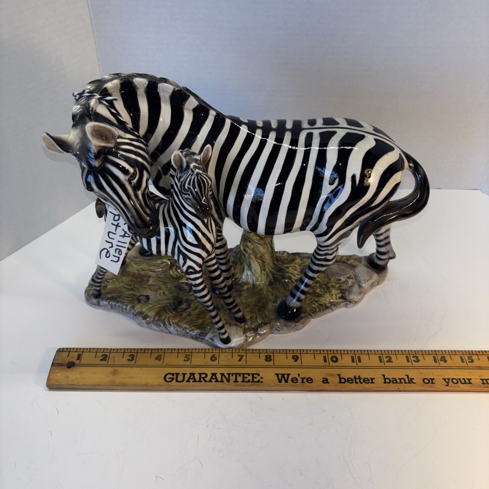 Ethan Allen Vintage Sculpture Zebra & Foal Porcelain Terra Cotta Figurine MCM