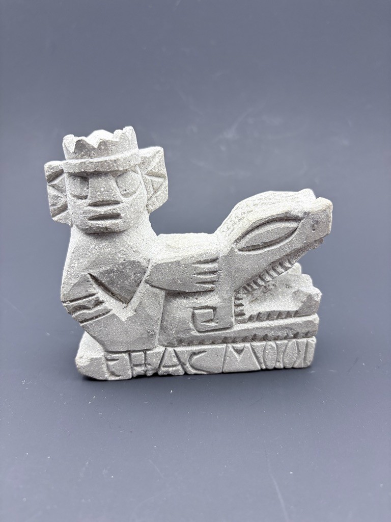 Vintage 4″ Carved Stone “Chac Mool” Statue Figurine Aztec Mayan Rain God Deity