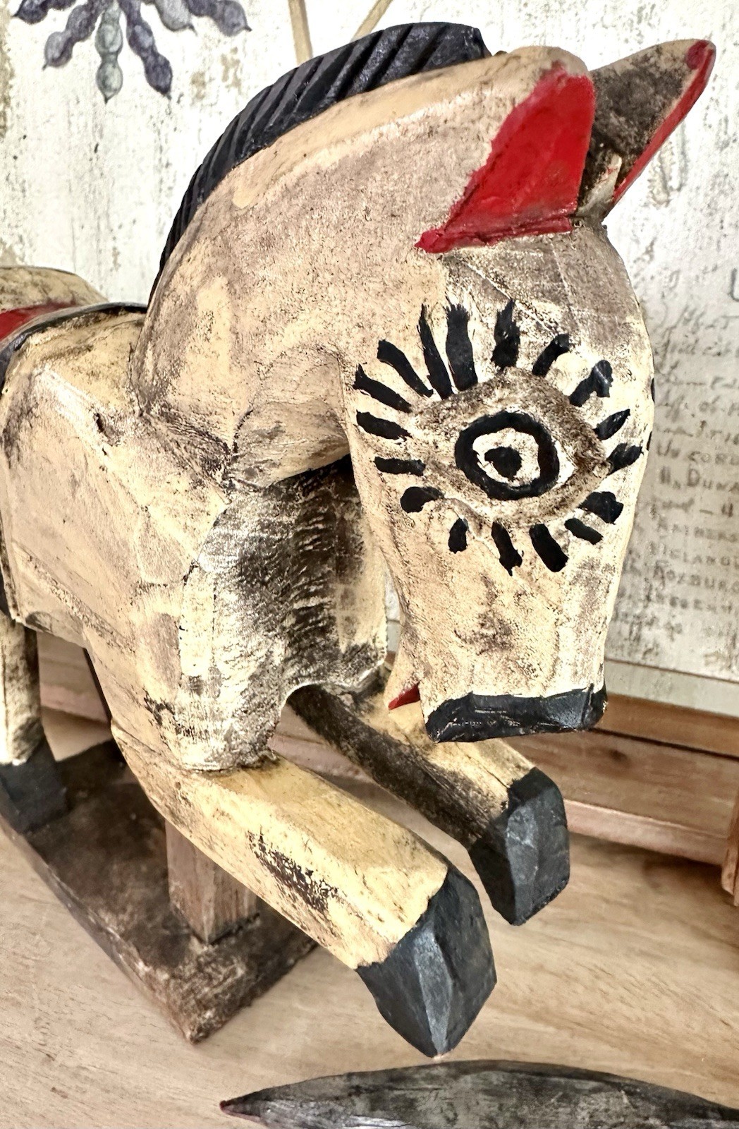 Antique 1920 Hand Carved Wood Folk Art “Santos” St James Horseback Sword, Mexico