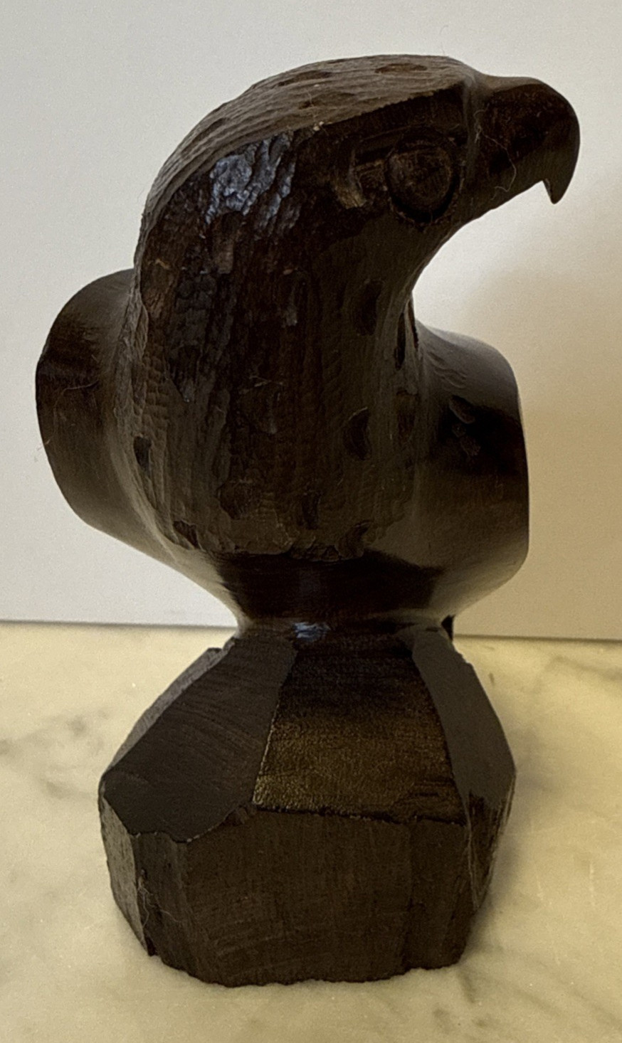 Carved Wood Figurine Statue Eagle Falcon Art 4.5″ Tall