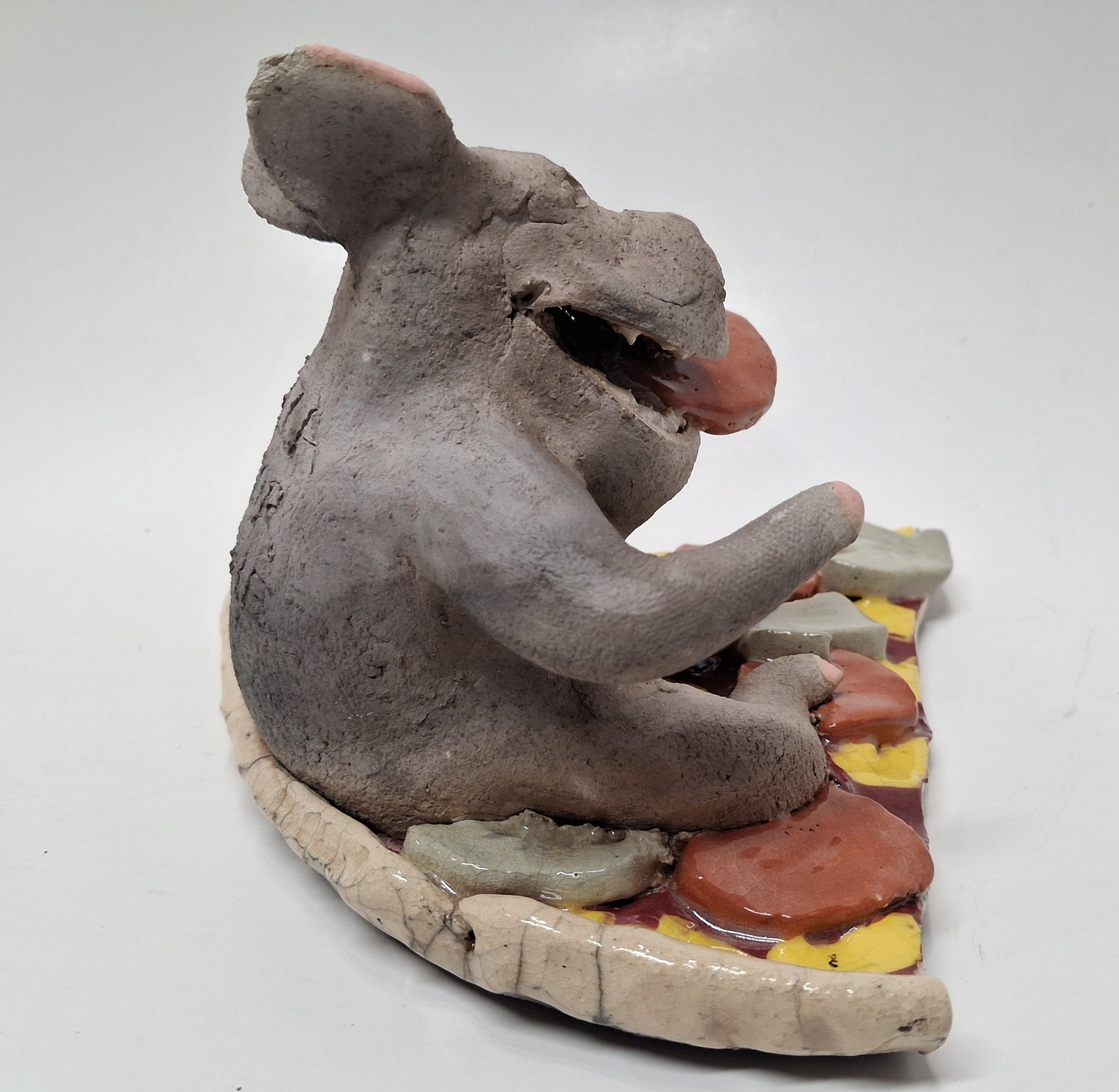 Mary Garber 1985 POG Raku Pottery Pizza For One Hippo Sculpture Pepperoni Signed