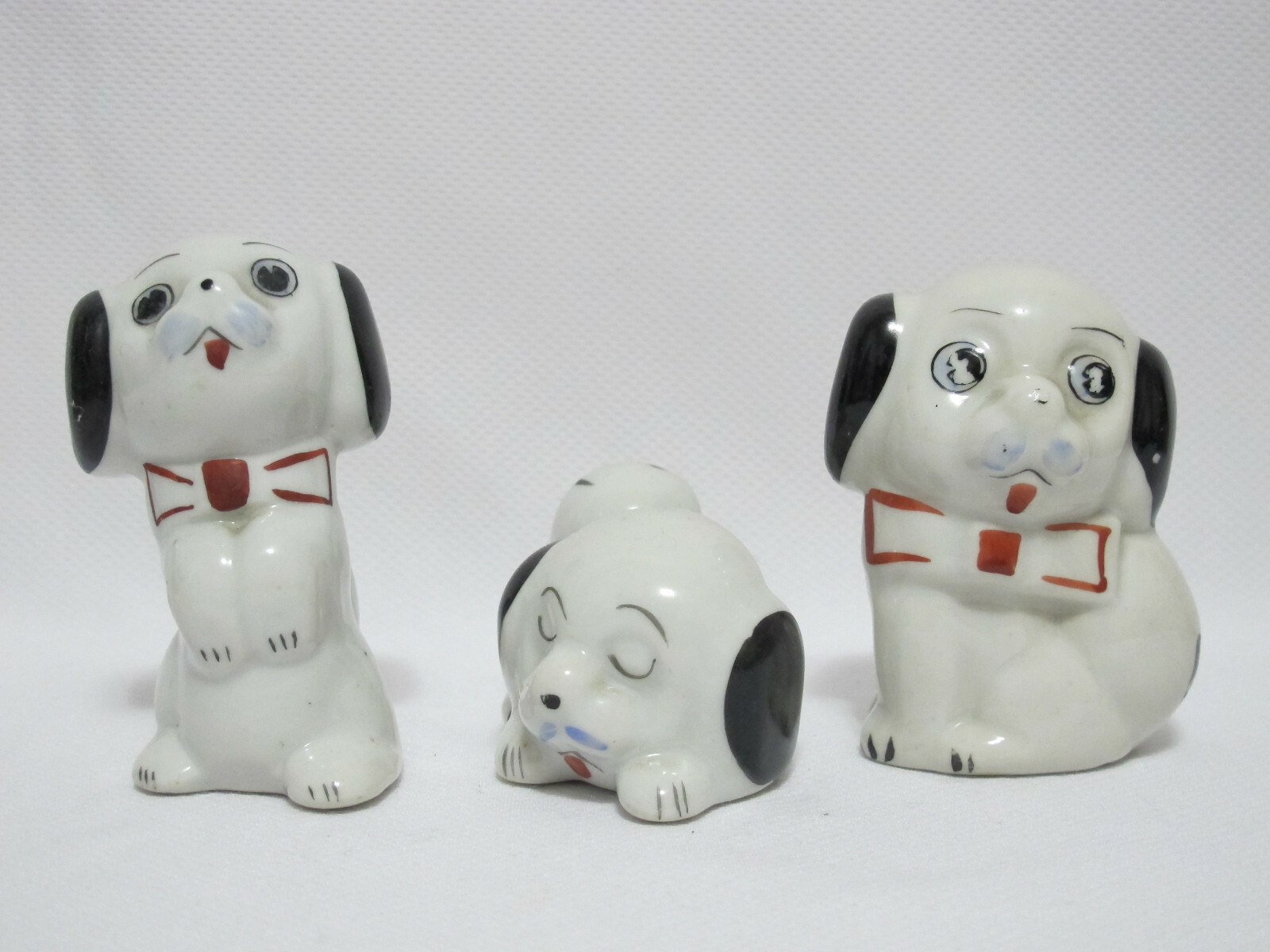 Pre-owned 1970/1980s Black/White Dog Ceramic 3-pc Figurine/Decor *FREE SHIP*
