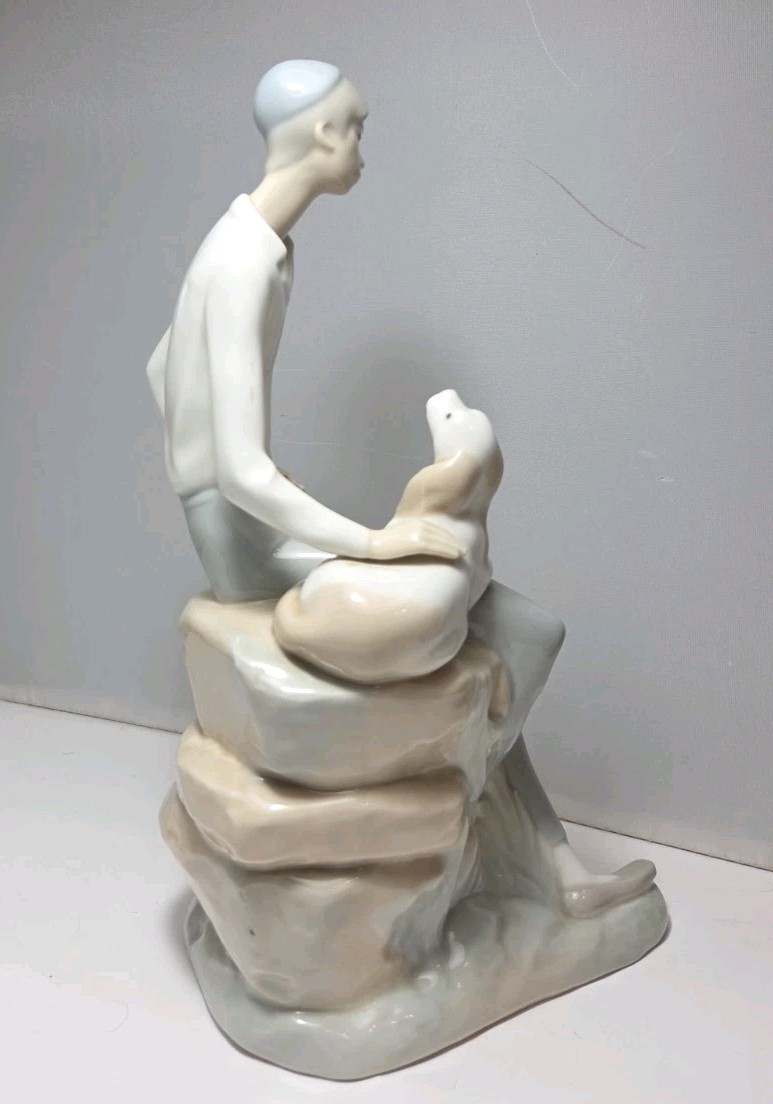 NAO by Lladro Tall Man with Spaniel Dog Puppy Figurine 10” Tall No BOX